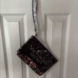 Victoria's Secret Black and Pink Sequin Wristlet